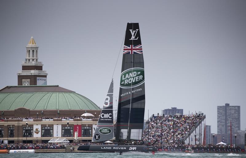 Foiling past the crowds at Louis Vuitton America's Cup World Series Chicago photo copyright Lloyd Images taken at  and featuring the AC45 class