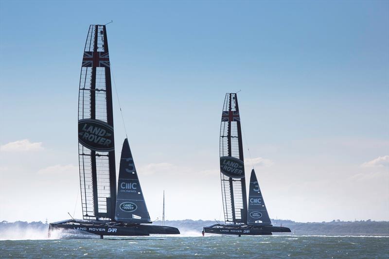 Land Rover BAR train on development boats 'T3' and 'T4' on the Solent photo copyright Harry KH / Land Rover BAR taken at  and featuring the AC45 class