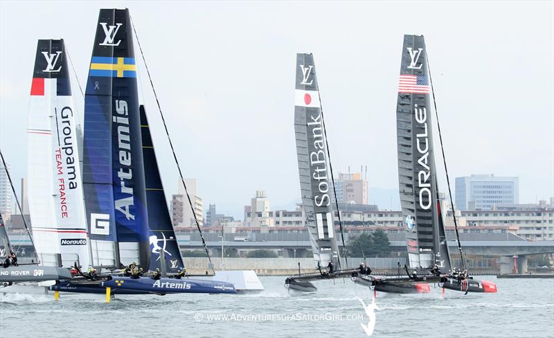 Louis Vuitton America's Cup World Series Fukuoka day 1 photo copyright Rob Douglass / www.AdventuresofaSailorGirl.com taken at  and featuring the AC45 class