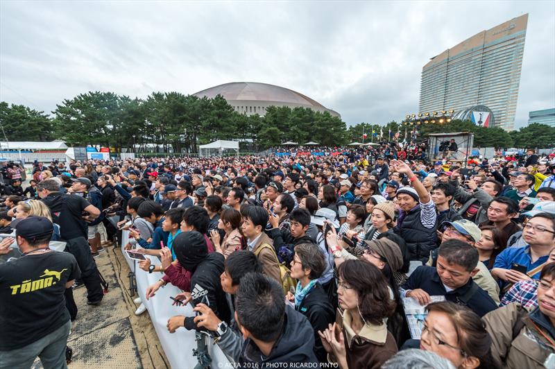 Huge crowds on Super Sunday at Louis Vuitton America's Cup World Series Fukuoka photo copyright Ricardo Pinto / ACEA 2016 taken at  and featuring the AC45 class