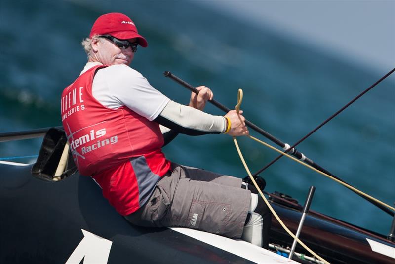 Terry Huthinson helming for Artemis Racing  photo copyright Sander van der Borch / Artemis Racing taken at Royal Swedish Yacht Club and featuring the AC45 class