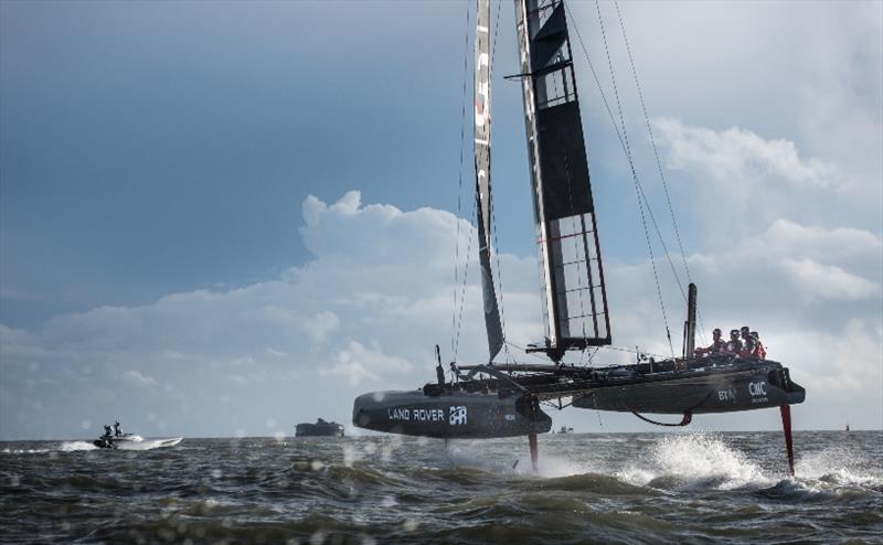 Land Rover BAR T1 training on the Solent photo copyright Harry KH / Land Rover BAR taken at  and featuring the AC45 class