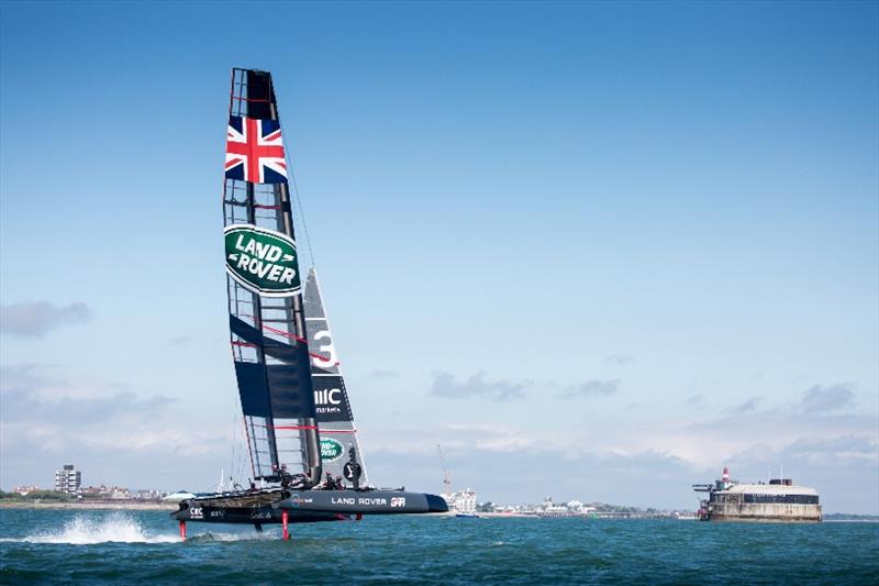 Summer training ahead of the America's Cup World Series Portsmouth 2016 onboard T1 photo copyright Harry KH / Land Rover BAR taken at  and featuring the AC45 class