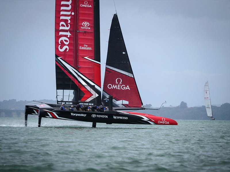 Emirates Team New Zealand launch their race boat for the 35th America's Cup photo copyright Hamish Hooper / ETNZ taken at  and featuring the AC50 class