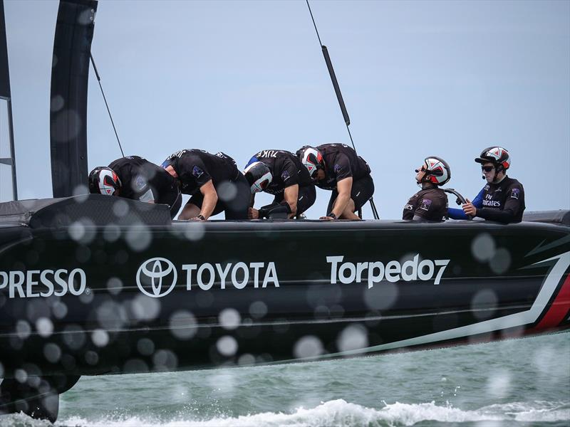 Emirates Team New Zealand launch their race boat for the 35th America's Cup photo copyright Hamish Hooper / ETNZ taken at  and featuring the AC50 class