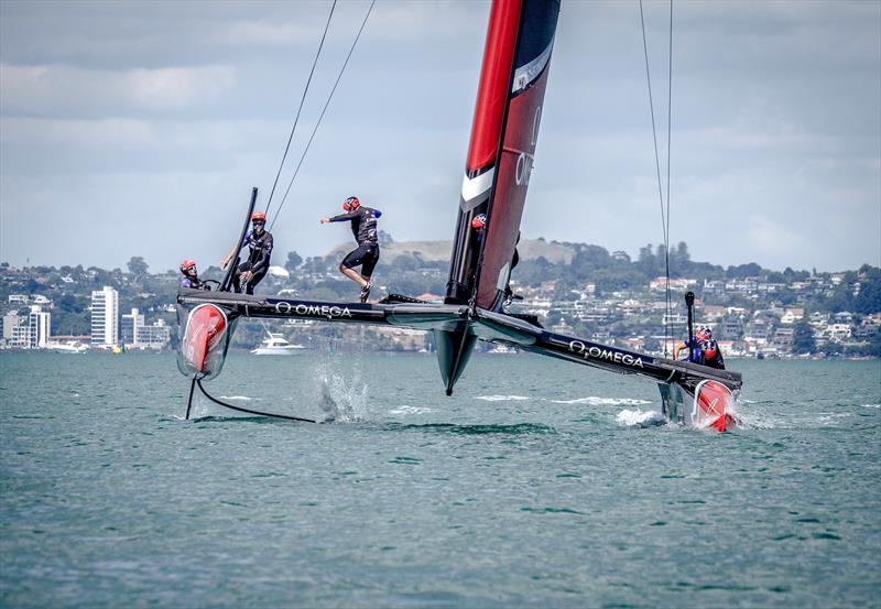 Emirates Team New Zealand practicing in Auckland photo copyright Hamish Hooper / ETNZ taken at  and featuring the AC50 class