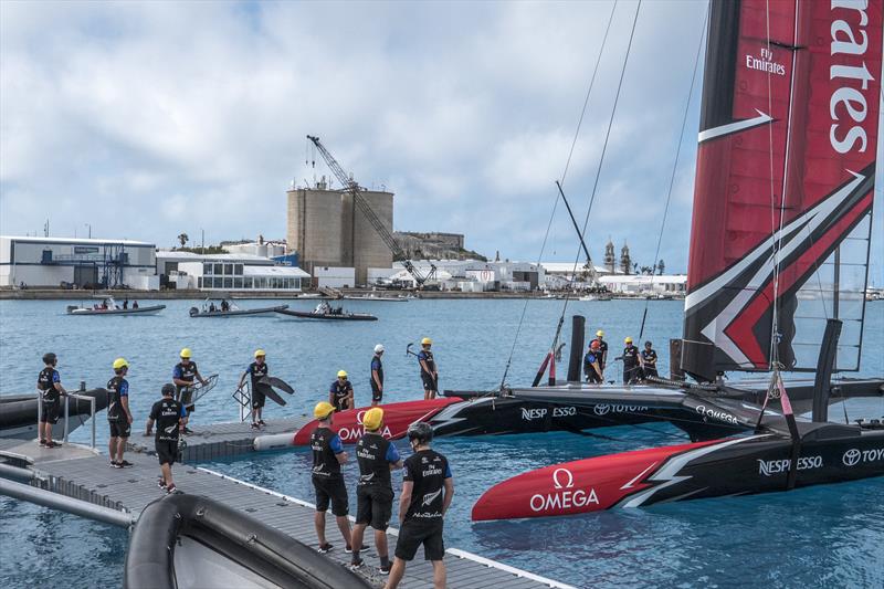 Emirates Team New Zealand launch and first sail in Bermuda photo copyright Hamish Hooper / Emirates Team New Zealand taken at  and featuring the AC50 class