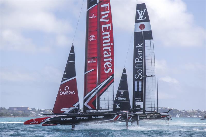 First practice races in Bermuda for Emirates Team New Zealand photo copyright Hamish Hooper / ETNZ taken at  and featuring the AC50 class