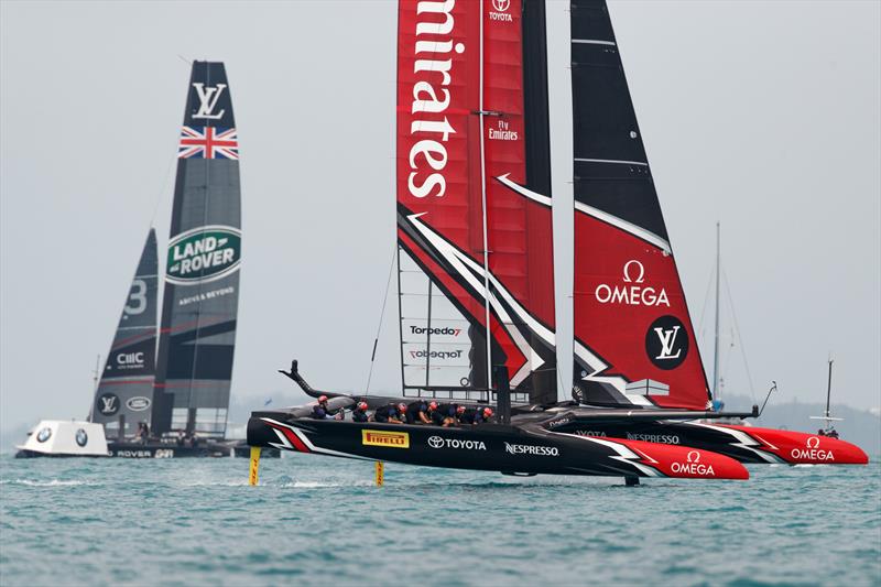 Emirates Team New Zealand beat Land Rover BAR on day 6 of the 35th America's Cup - photo © Richard Hodder / ETNZ