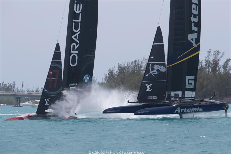 Artemis Racing beat ORACLE TEAM USA on day 7 at the 35th America's Cup photo copyright ACEA 2017 / Gilles Martin-Raget taken at  and featuring the AC50 class