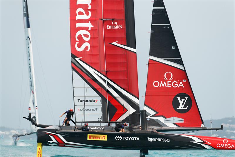 Emirates Team New Zealand beat Groupama Team France on day 7 at the 35th America's Cup - photo © Richard Hodder