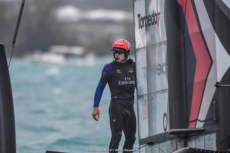 Emirates Team New Zealand capsize on the second day of the Louis Vuitton America's Cup Challenger Playoffs photo copyright ACEA 2017 / Ricardo Pinto taken at  and featuring the AC50 class