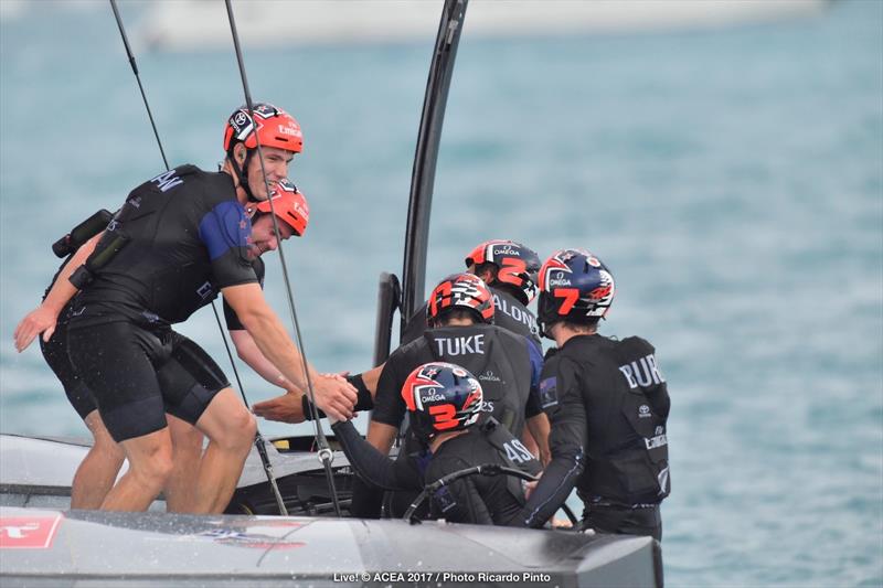Emirates Team New Zealand end day one of the Louis Vuitton America's Cup Challenger Playoffs 2-1 up photo copyright ACEA 2017 / Ricardo Pinto taken at  and featuring the AC50 class