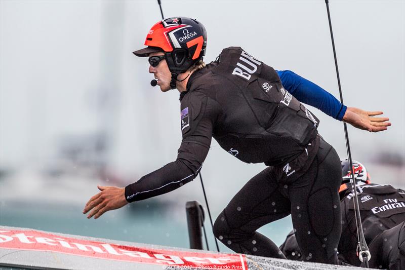 Peter Burling crosses the boat on day one of the Louis Vuitton America's Cup Challenger Playoffs photo copyright ACEA 2017 / Ricardo Pinto taken at  and featuring the AC50 class