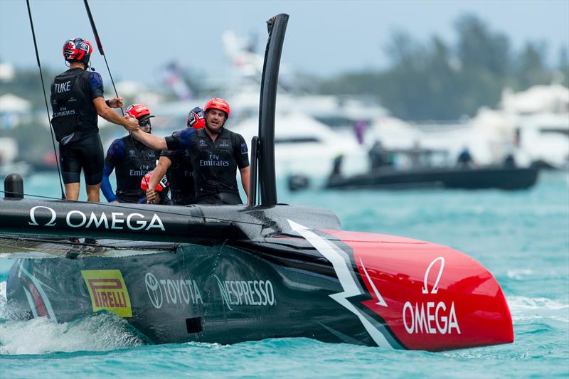 Emirates Team New Zealand on match point in the Louis Vuitton America's Cup Challenger Playoffs photo copyright Richard Hodder / ETNZ taken at  and featuring the AC50 class