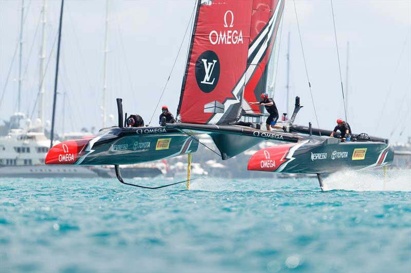 Emirates Team New Zealand dominate on day 1 of the 35th America's Cup Match photo copyright Richard Hodder / ETNZ taken at  and featuring the AC50 class