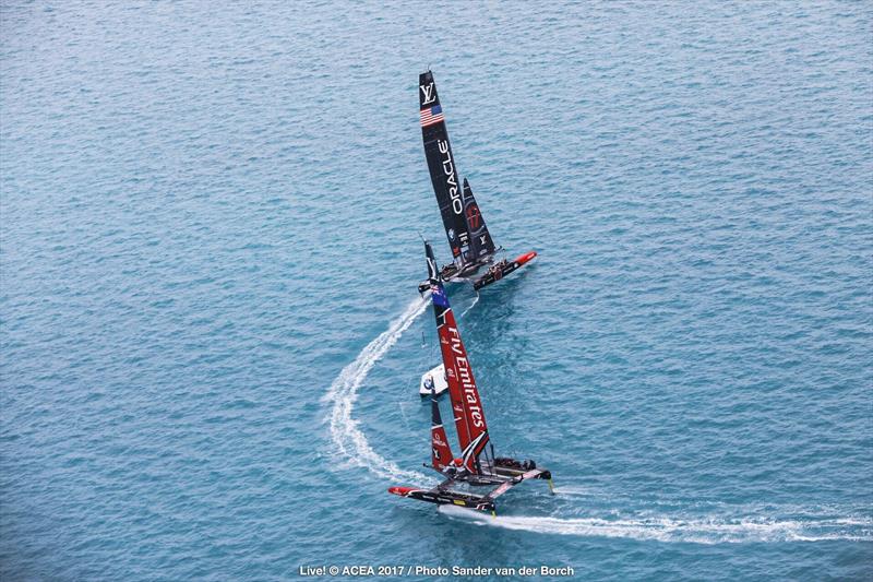 ORACLE TEAM USA win their first race on day 3 of the 35th America's Cup Match photo copyright ACEA 2017 / Sander van der Borch taken at  and featuring the AC50 class