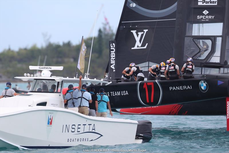 A kink added to the foil horizontal for ORACLE TEAM USA on day 3 of the 35th America's Cup Match photo copyright ACEA 2017 / Gilles Martin-Raget taken at  and featuring the AC50 class