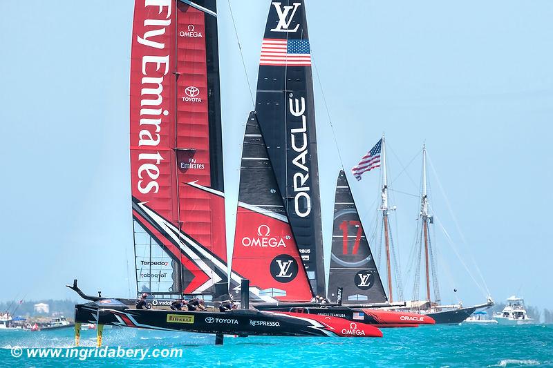 Emirates Team New Zealand on match point after day 4 of the 35th America's Cup Match photo copyright Ingrid Abery / www.ingridabery.com taken at  and featuring the AC50 class
