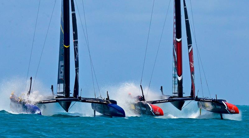 Artemis and Emirates Team NZ apply the brakes in a pre-start - 2017 America's Cup Bermuda photo copyright Scott Stallard taken at  and featuring the AC50 class