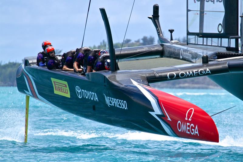 Emirates Team New Zealand warm up ahead of the final race for the 2017 America's Cup, Berrmuda, June 26, 2017 photo copyright Richard Gladwell taken at  and featuring the AC50 class