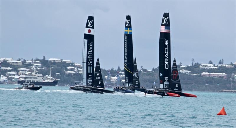 Three of the five Framework Agreement teams sailing together ahead of the Challenger Finals - 35th America's Cup Bermuda - photo © Richard Gladwell