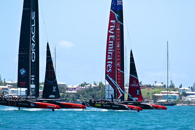 Oracle Team USA and Emirates Team NZ on Day 2 of the 35th Match for the America's Cup, Bermuda photo copyright Richard Gladwell taken at  and featuring the AC50 class