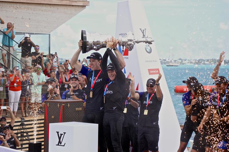 Emirates Team New Zealand uplifts the America's Cup, Brermuda, June 26, 2017 photo copyright Richard Gladwell taken at  and featuring the AC50 class