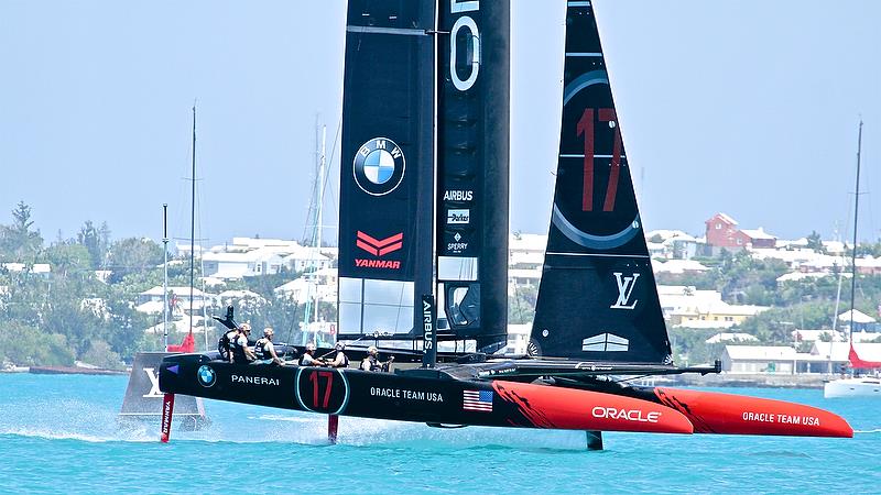 Oracle Team USA clears the start line, race 2, Round Robin2, America's Cup Qualifier - Day 4, May 30, 2017 photo copyright Richard Gladwell taken at  and featuring the AC50 class