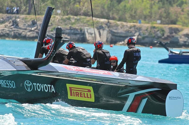 Emirates Team New Zealand's cyclors, with skipper Glenn Ashby looking at the camera - Race 1, Round Robin 2, Day 4 - 35th America's Cup - Bermuda May 30, 2017 photo copyright Richard Gladwell taken at  and featuring the AC50 class