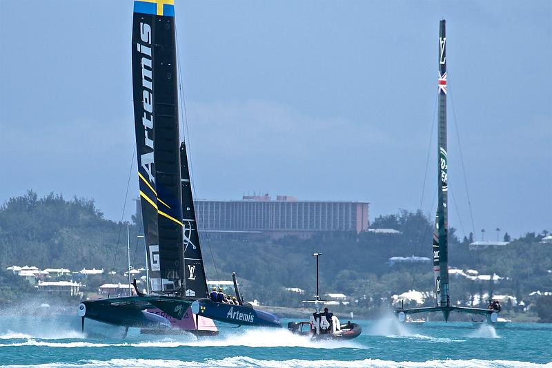 Artemis racing chasing Land Rover BAR, Race 3, Round Robin2, America's Cup Qualifier - Day 4, May 30, 2017 photo copyright Richard Gladwell taken at  and featuring the AC50 class