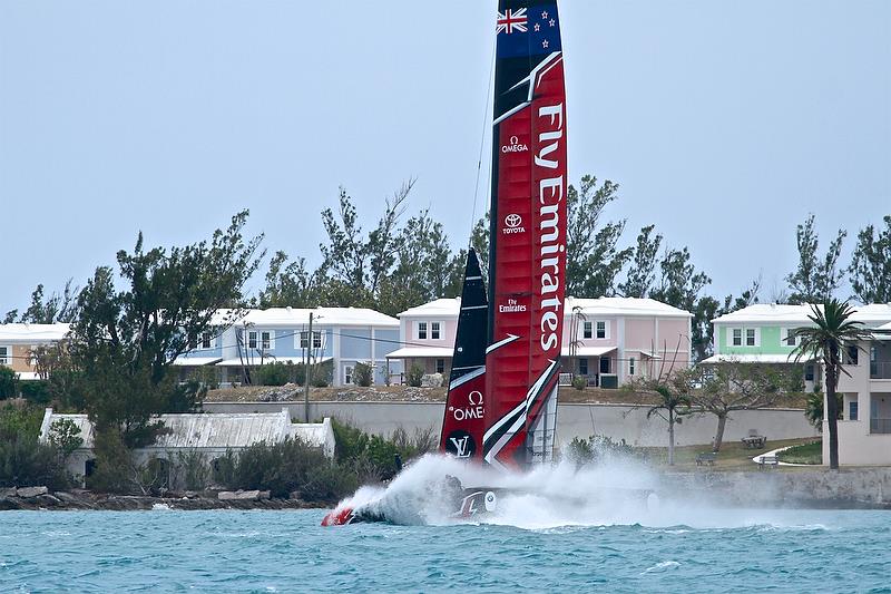 Emirates Team New Zealand does a victory splash - Race 8 - Round Robin 2, Day 7 - 35th America's Cup - Bermuda June 2, 2017 photo copyright Richard Gladwell taken at  and featuring the AC50 class
