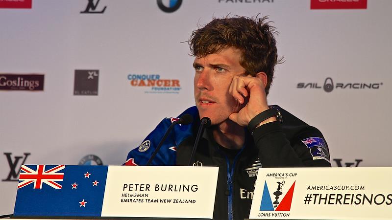 Emirates Team New Zealand - Peter Burling answers media questions after Race 4 - Semi-Finals, America's Cup Playoffs- Day 11, June 6, 2017 (ADT) photo copyright Richard Gladwell taken at  and featuring the AC50 class