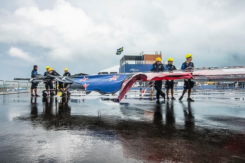 Checking the wingsail - after Emirates Team New Zealand's nosedive - June 6, 2018. Semi-Final 4, America's Cup Playoffs. - photo © Richard Gladwell