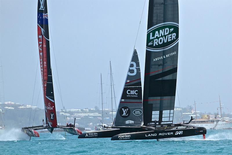 Land Rover BAR leads Emirates Team New on Leg 4 - Race 6 - Semi-Finals, America's Cup Playoffs- Day 12, June 8, 2017 (ADT) - photo © Richard Gladwell