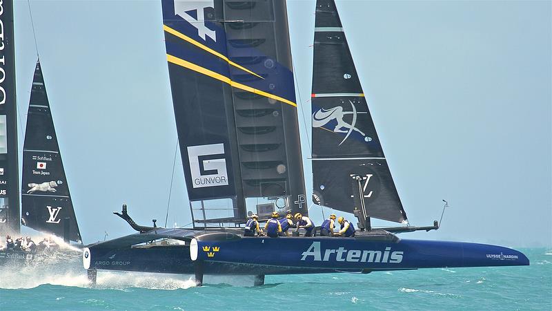 Artemis Racing and SoftBank Team Japan - Leg 1 - Semi-Finals, America's Cup Playoffs- Day 13, June 9, 2017 (ADT) photo copyright Richard Gladwell taken at  and featuring the AC50 class