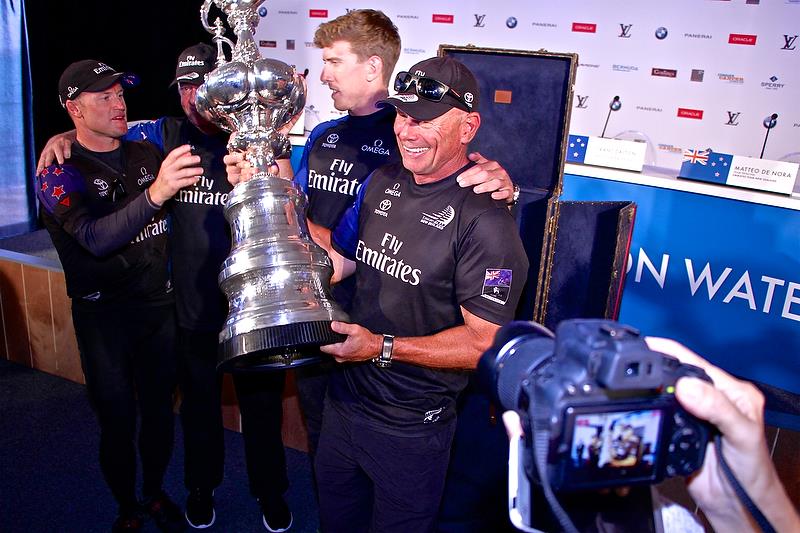 Grant Dalton, Peter Burling and Glenn Ashby at the America's Cup Media Conference, Bermuda June 26, 2017 photo copyright Richard Gladwell taken at  and featuring the AC50 class