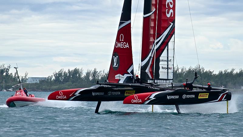 Emirates Team New Zealand exits a foiling tack - Race 4 - Finals, America's Cup Playoffs- Day 15, June 11, 2017 (ADT) photo copyright Richard Gladwell taken at  and featuring the AC50 class