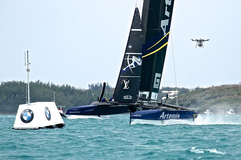 Drone over Artemis Racing - Leg 4, Race 4 - Challenger Finals, Day 15 - 35th America's Cup - Bermuda June 11, 2017 - photo © Richard Gladwell