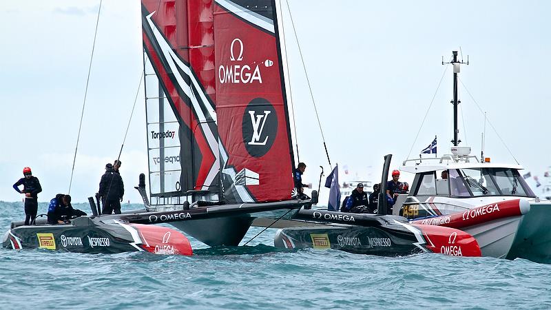 Debrief Time - after Race 4 - Finals, America's Cup Playoffs- Day 15, June 11, 2017 (ADT) photo copyright Richard Gladwell taken at  and featuring the AC50 class