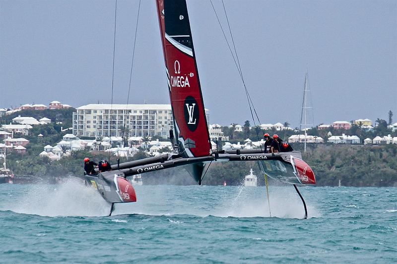 Emirates Team New Zealand sets up for a`no-look` gybe - Leg 4 - Race 5 - Finals, America's Cup Playoffs- Day 15, June 11, 2017 (ADT) photo copyright Richard Gladwell taken at  and featuring the AC50 class
