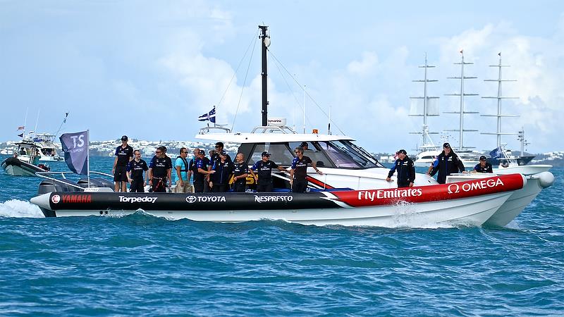 The days of chase boats laden with designers and engineers chasing the race yachts may be over if 5G improves data speed and video to have imperceptible latency -  America's Cup Playoffs- Day 15, June 12, 2017 (ADT) photo copyright Richard Gladwell taken at  and featuring the AC50 class