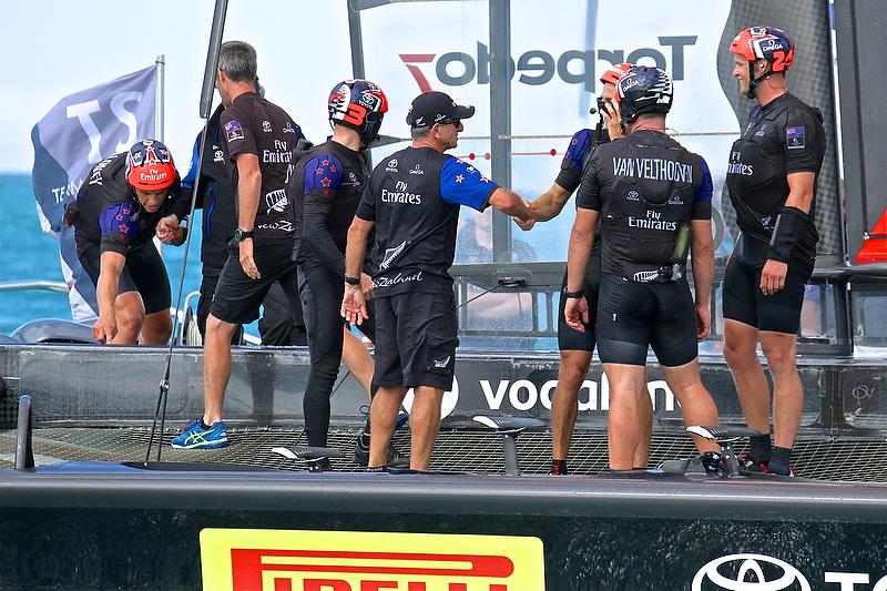 Congratulations from one of the coaches, Murray Jones - Race 7 - Finals, America's Cup Playoffs- Day 15, June 12, 2017 (ADT) - photo © Richard Gladwell