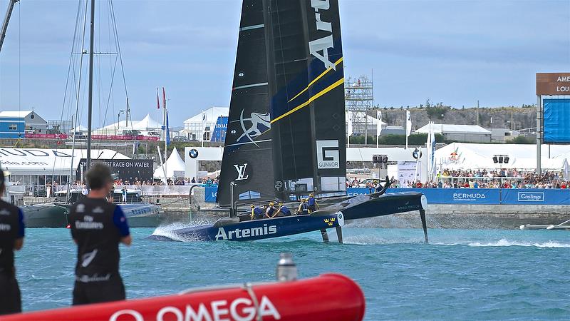 Artemis Racing finishes race 7 and exits the regatta - Challenger Finals, Day 16 - 35th America's Cup - Bermuda June 12, 2017 photo copyright Richard Gladwell taken at  and featuring the AC50 class