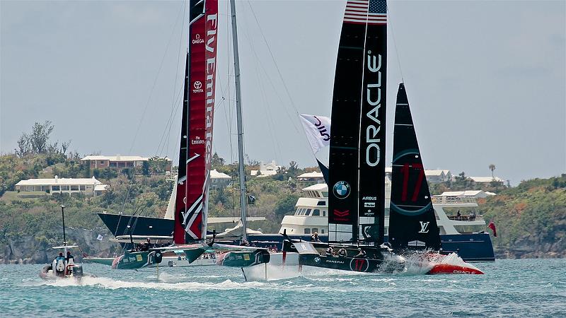 60secs before the start - America's Cup 35th Match - Match Day1 - Regatta Day 17, June 17, 2017 (ADT) photo copyright Richard Gladwell taken at  and featuring the AC50 class