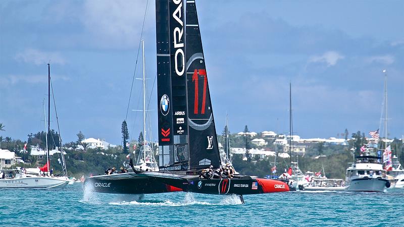 Oracle trails on Leg 4, Race 2 - America's Cup 35th Match - Match Day1 - Regatta Day 17, June 17, 2017 (ADT) photo copyright Richard Gladwell taken at  and featuring the AC50 class