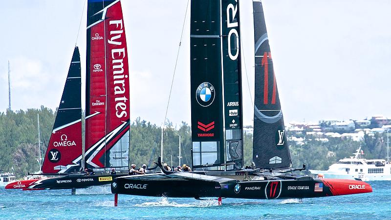 Emirates Team New Zealand comfortably ahead on Leg 3 - Race 2 - America's Cup 35th Match - Match Day1 - Regatta Day 17, June 17, 2017 (ADT) photo copyright Richard Gladwell taken at  and featuring the AC50 class
