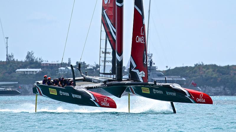 Emirates Team New Zealand at the start of Race 2 - 35th America's Cup Match - Bermuda June 17, 2017 photo copyright Richard Gladwell taken at  and featuring the AC50 class