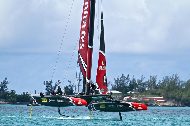 Emirates Team New Zealand pulls off a perfect foiling tack - leg 3 - America's Cup 35th Match - Match Day 5 - Regatta Day 21, June 26, 2017 (ADT) photo copyright Richard Gladwell taken at  and featuring the AC50 class