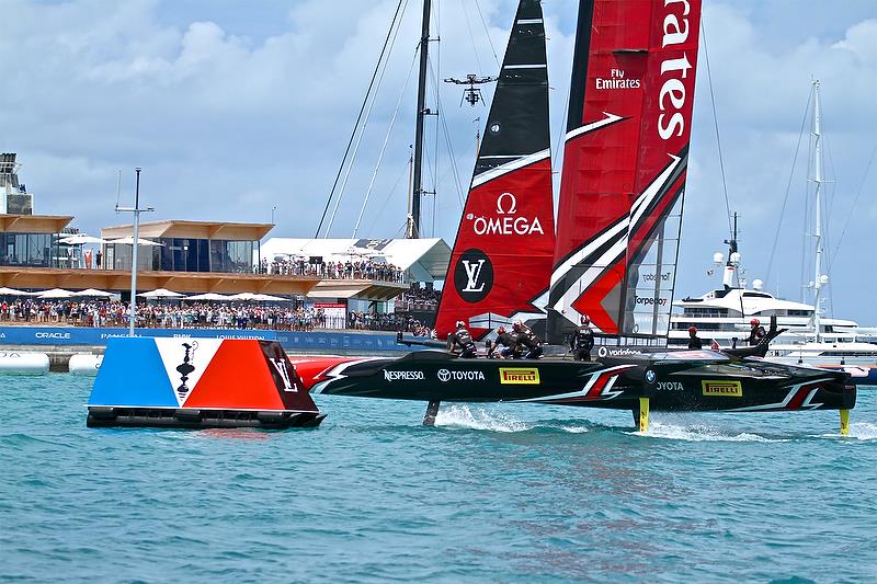 Emirates Team New Zealand crosses the finish line to win the 35th Match for the America's Cup - America's Cup 35th Match - Match Day 5 - Regatta Day 21, June 26, 2017 (ADT) photo copyright Richard Gladwell taken at  and featuring the AC50 class